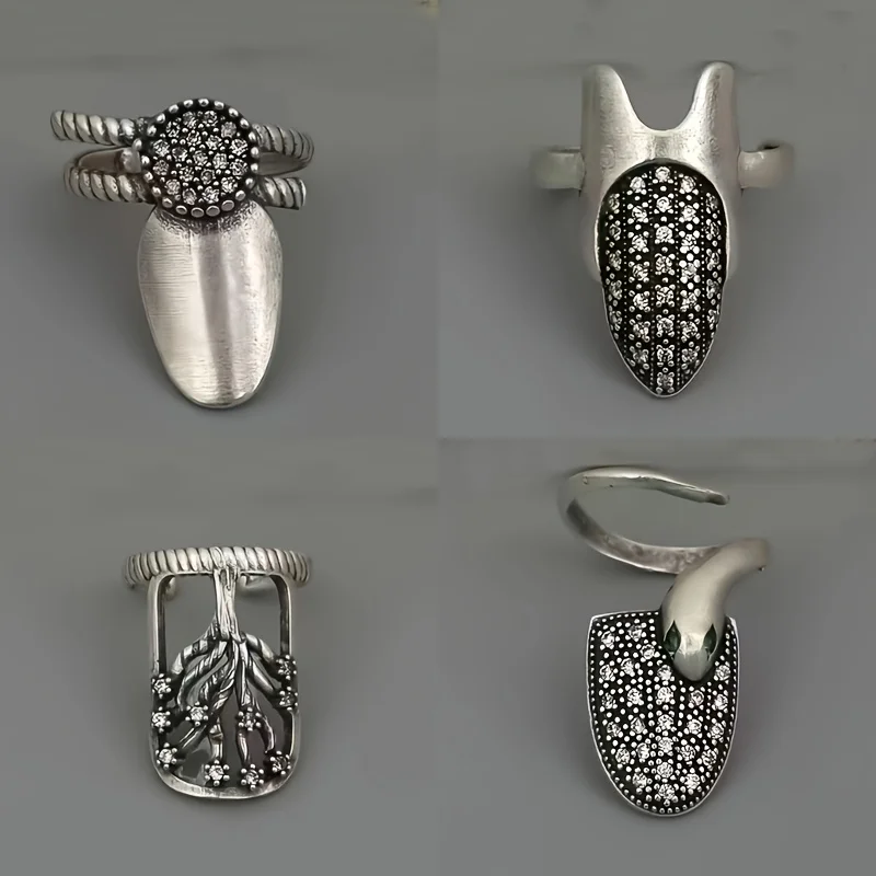 4Pcs Retro Adjustable Open Nail Ring Set, Elegant Finger Jewelry for Daily Party, Perfect Valentine's Day Gift for Women