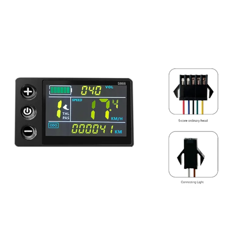 Lcd-s866 instrumento display lcd cor bicicleta elétrica, 24v 36v 48v, modificação conector sm