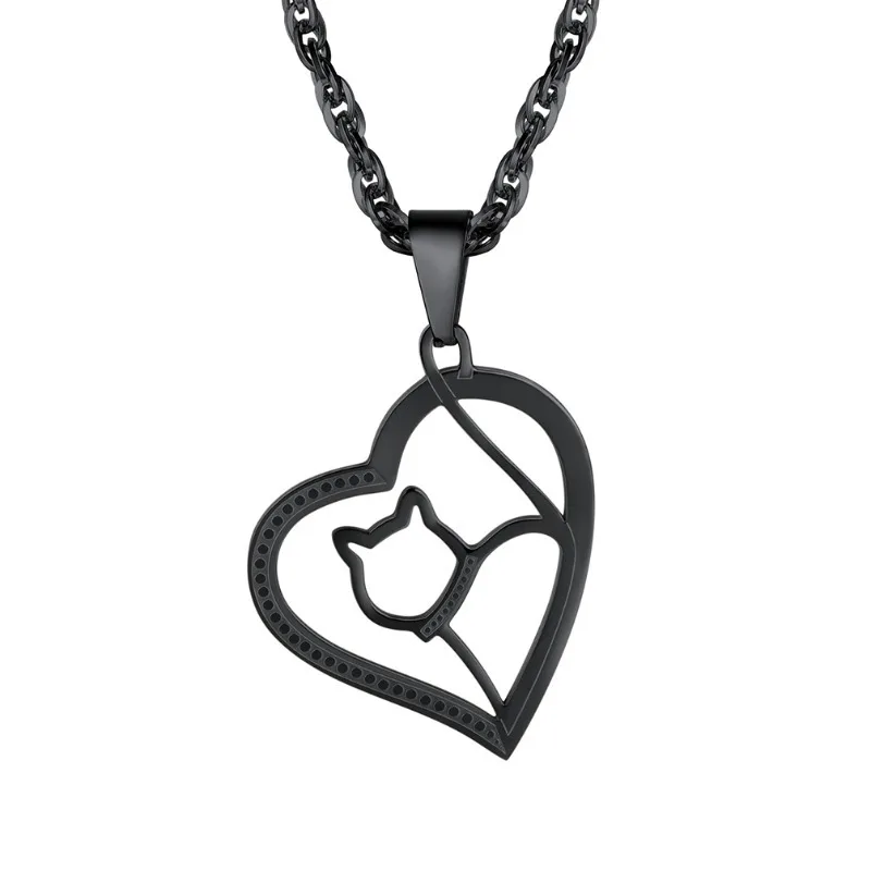 Gold/Silver/Black Color Heart Cat Necklace Wave Chain Cute Jewlry for Men