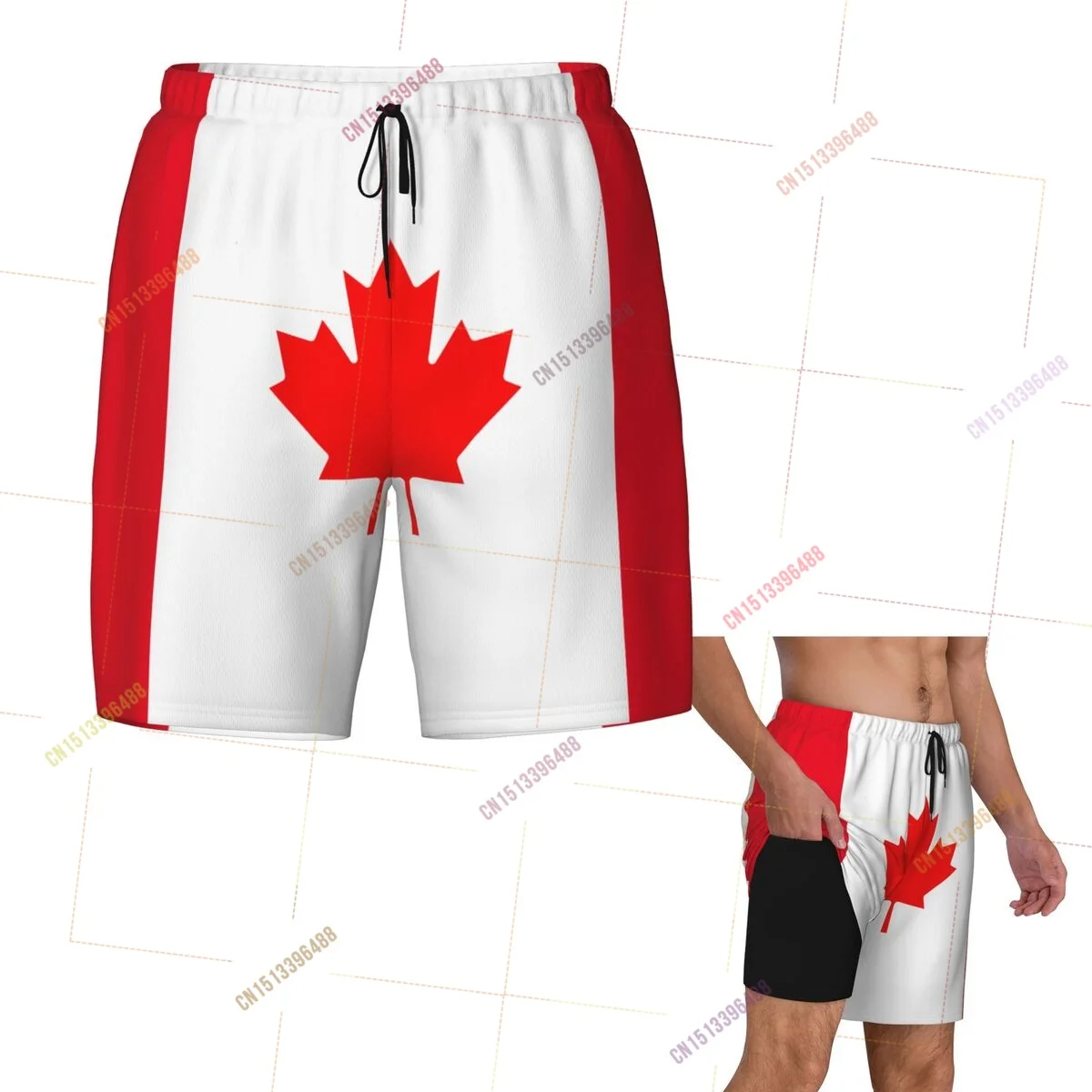 2026 Canada Flag Top Print 3D Mens Swimming Trunks Hawaiian Bathing Beach 2 in 1 Quick-Dry Summer Swim Shorts With Pockets