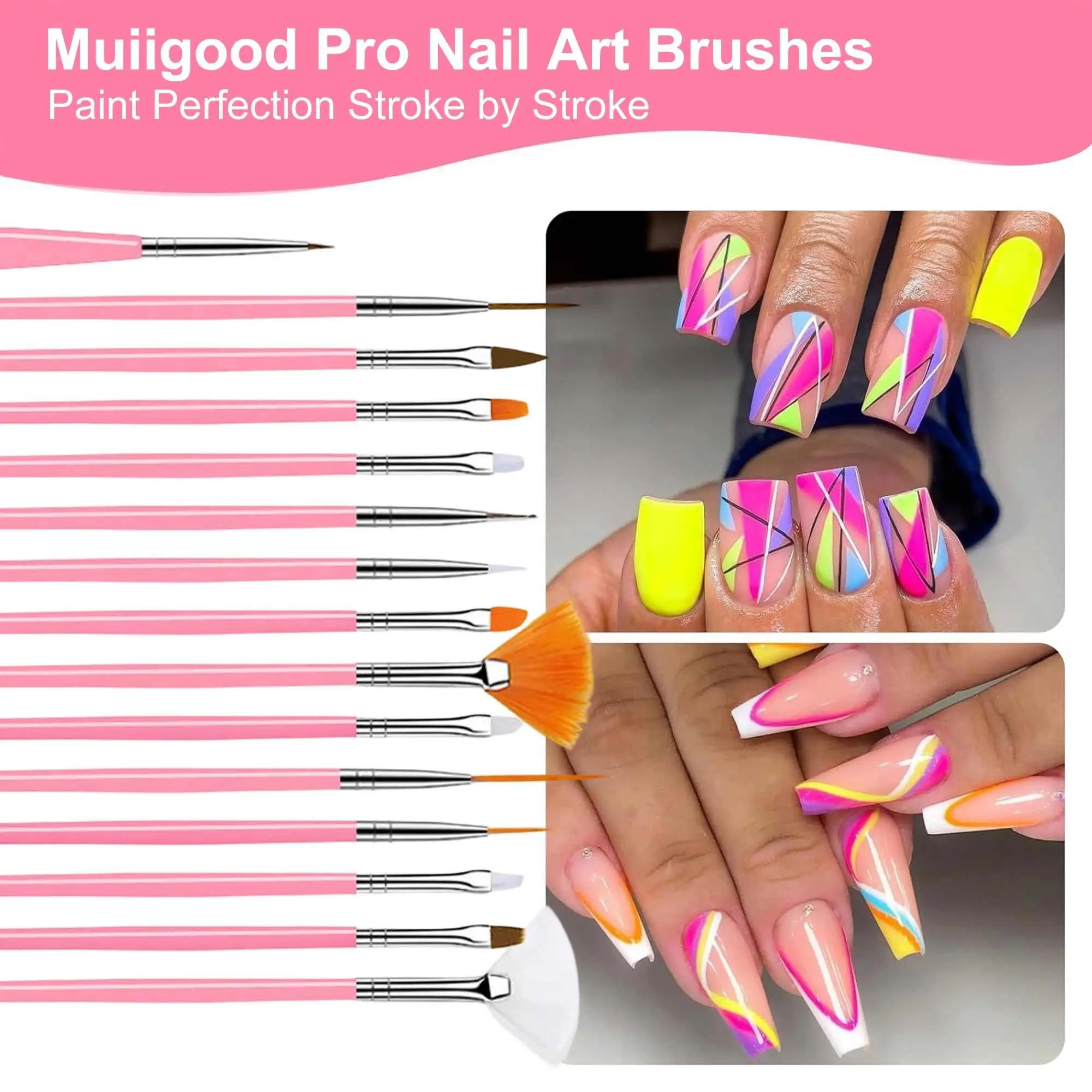 Nail Art Tools, 15 PCS Nail Art Brushes, 5 PCS Nail Dotting Tool Set, Nail Stand for Painting Press-On Nails, Manicure Double-Si