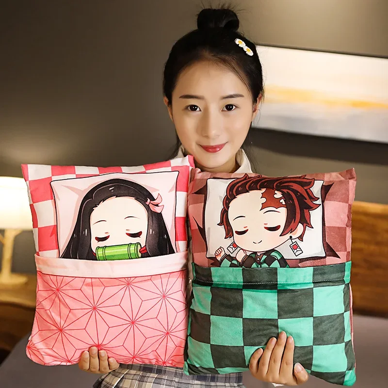 Anime  Tanjirou Nezuko Plush Pillow Doll Kimetsu No Yaiba Cartoon Stuffed Plushies Pillow Cushion Toys Cosplay Gifts