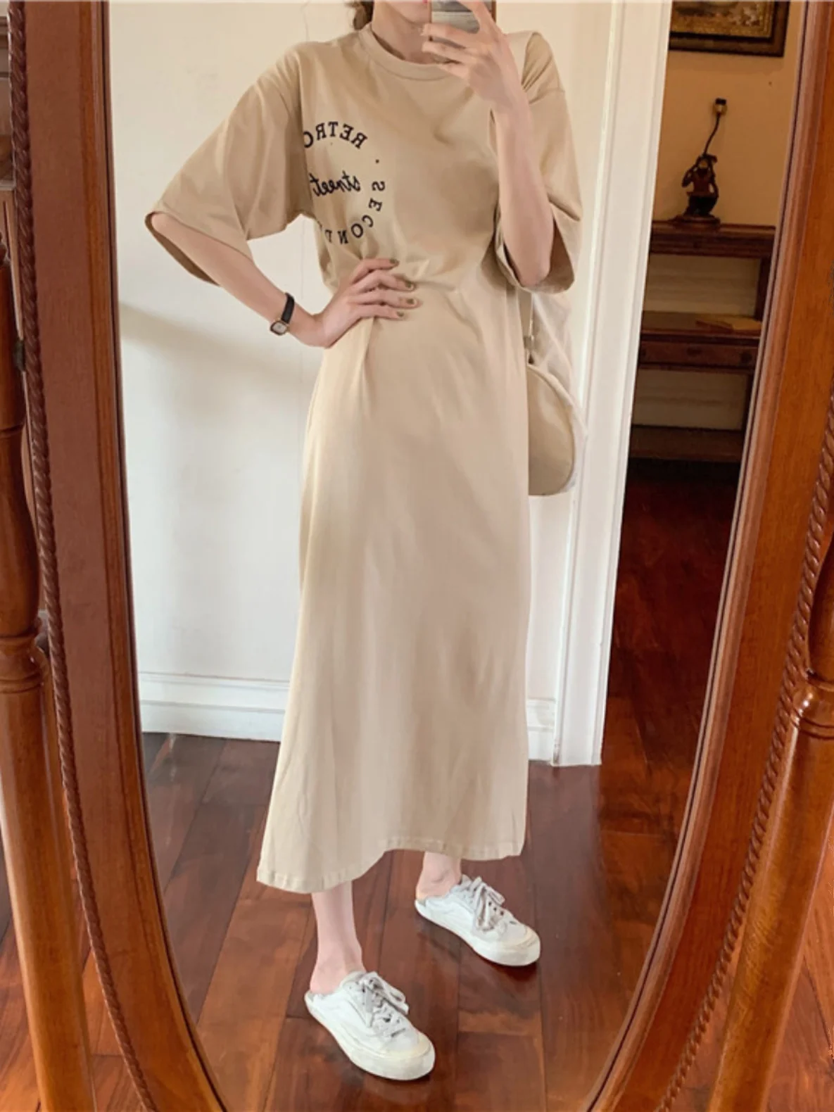 Été 2024 coréen Sle T-shirt Dr surdimensionné femmes Faion Fre genou longueur jupe une pièce ronde Ne ort Sve