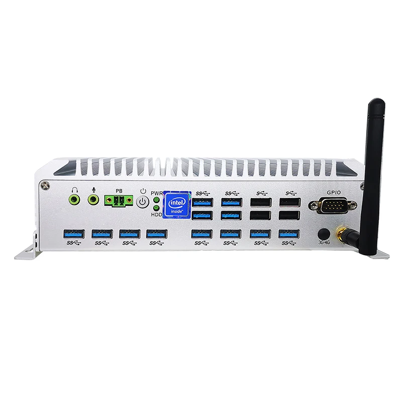 Fanless Compact Embedded i5-8250U mini box PC Industrial Computer   i3/i5/i7 optionaL   2LAN   6COM  16xUSB 9-30V IEC60068