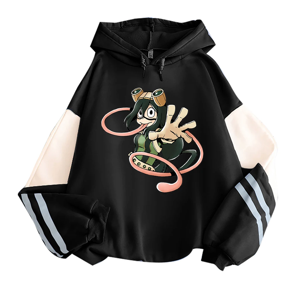 My Hero Academy Asui Tsuyu Anime Hoodies Harajuku Men Women Kawaii Crewneck Hooded Sweatshirts Long Sleeves Patchwork Streetwear