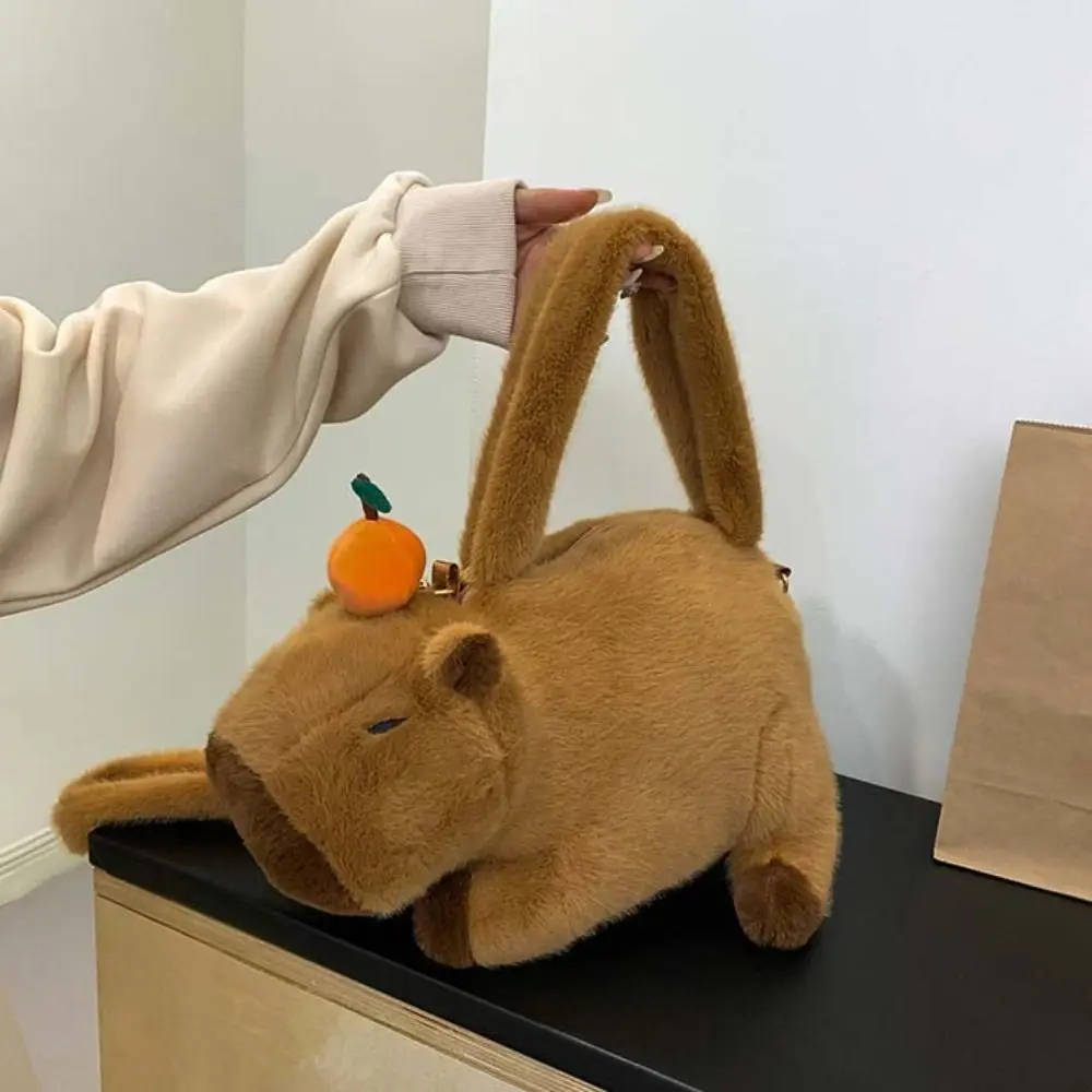 Plush Capybara Capybara Plush Backpack Large Capacity Stuffed Capybara Shoulder Bag Cute Animal Cartoon Cartoon Crossbody Bags