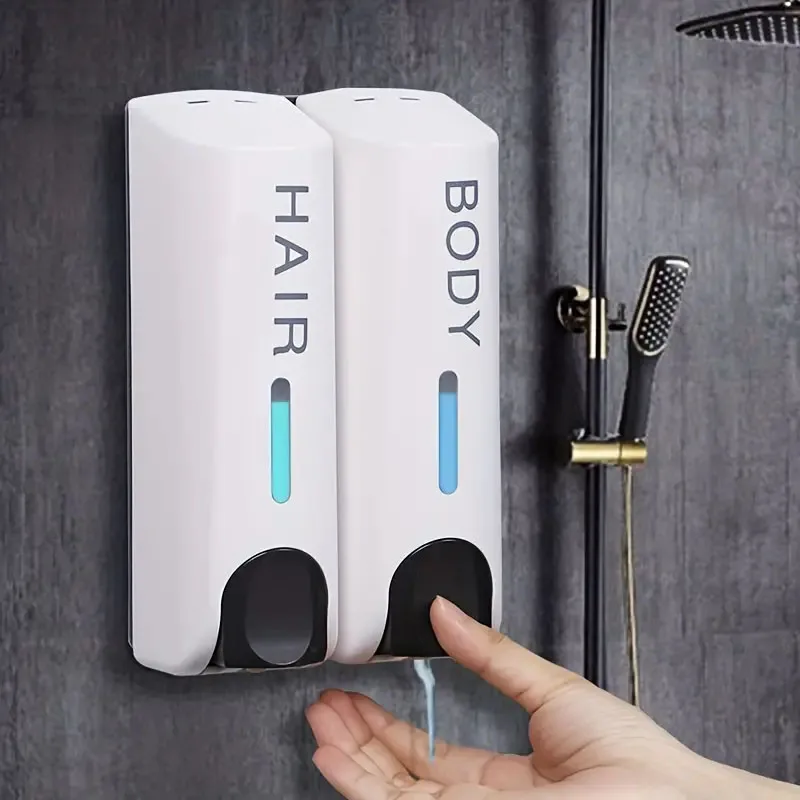 Dispensador de jabón de 350ml, dispensador de champú y Gel de ducha de montaje en pared, botella desinfectante de manos, contenedor de jabón