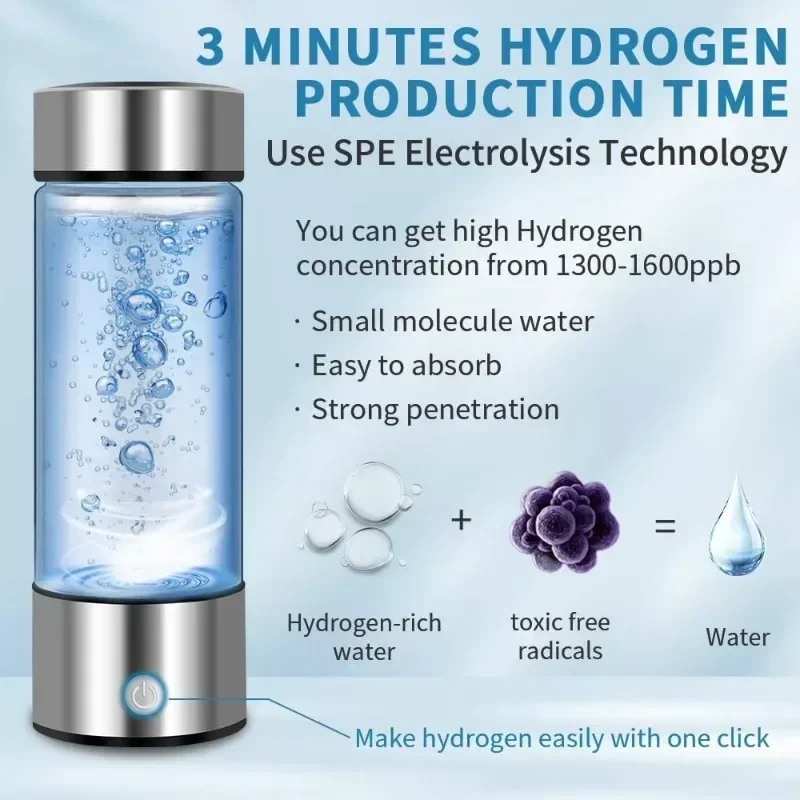 Hydrogen Water Bottle,420ml Hydrogen Water,Hydrogen Water Bottle Generator Improve Water Quality in 3 Min Ionizer Machine