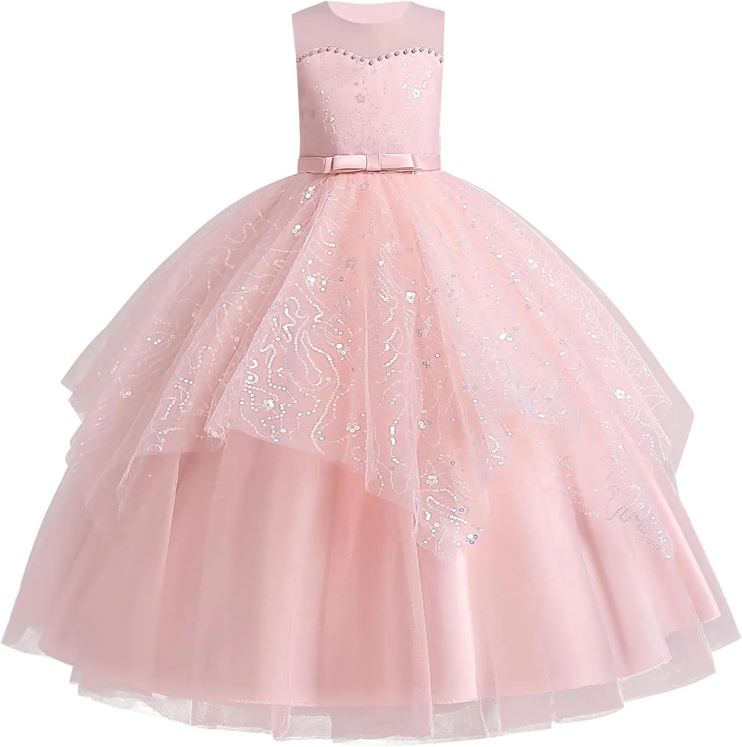 فستان فتاة الزهور ترتر شيفون زهري، فستان زفاف للأطفال لحفلات التخرج وحفلات أعياد الميلاد، فستان المناولة