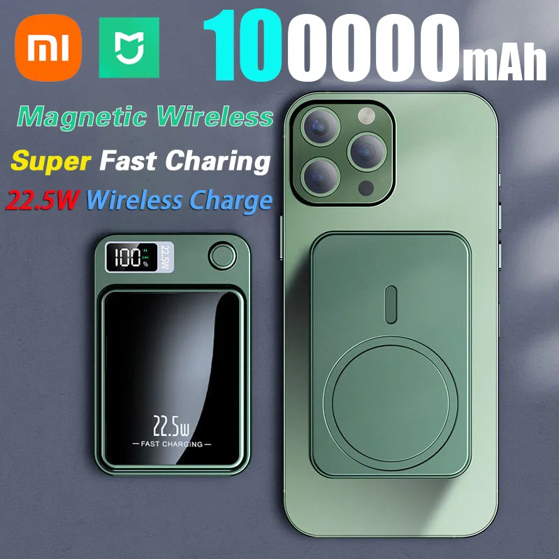 Xiaomi-Banco de energía magnético de 100000mAh, cargador rápido inalámbrico para batería auxiliar portátil Magsafe para Huawei, Samsung y iPhone