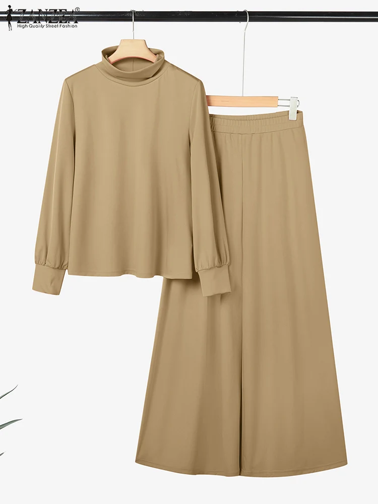 

ZANZEA Stylish Autumn 2 Piece Sets 2025 Winter Outfits Women Turtleneck Long Sleeve Tops Pant Sets Elegant Solid Work Tracksuits