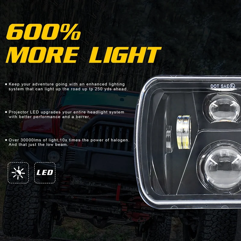 

300W 5X7 7X6 Inch Led Headlights With High Low Beam For Jeep Cherokee XJ Comanche MJ YJ GMC Savana Safari Ford H6054