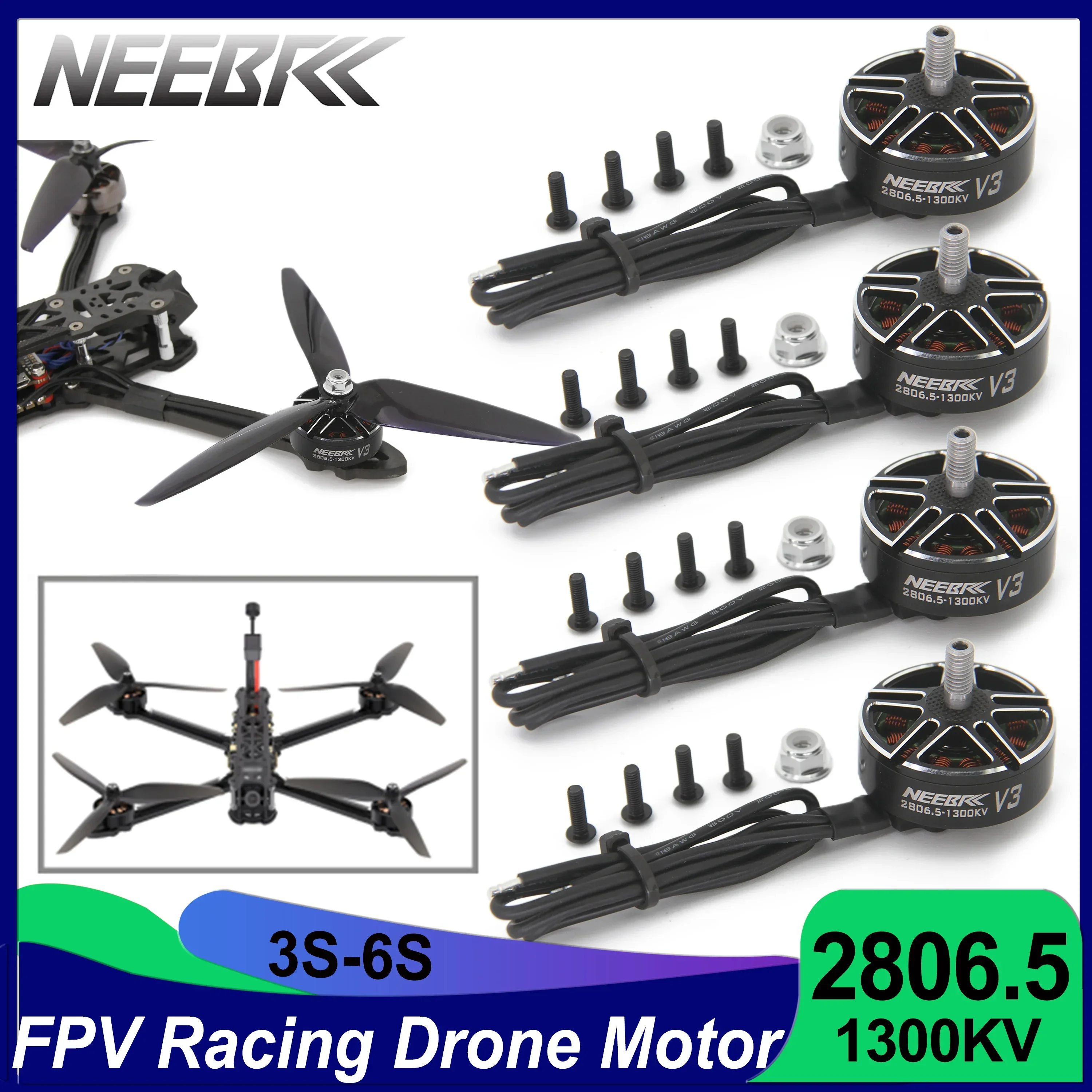 

2806.5 1300KV V3 Brushless 3-6S Long Range FPV Motor 7040 Propeller for 6/7/10inch RC Plane FPV Racing Drone Freestyle Fixe Wing