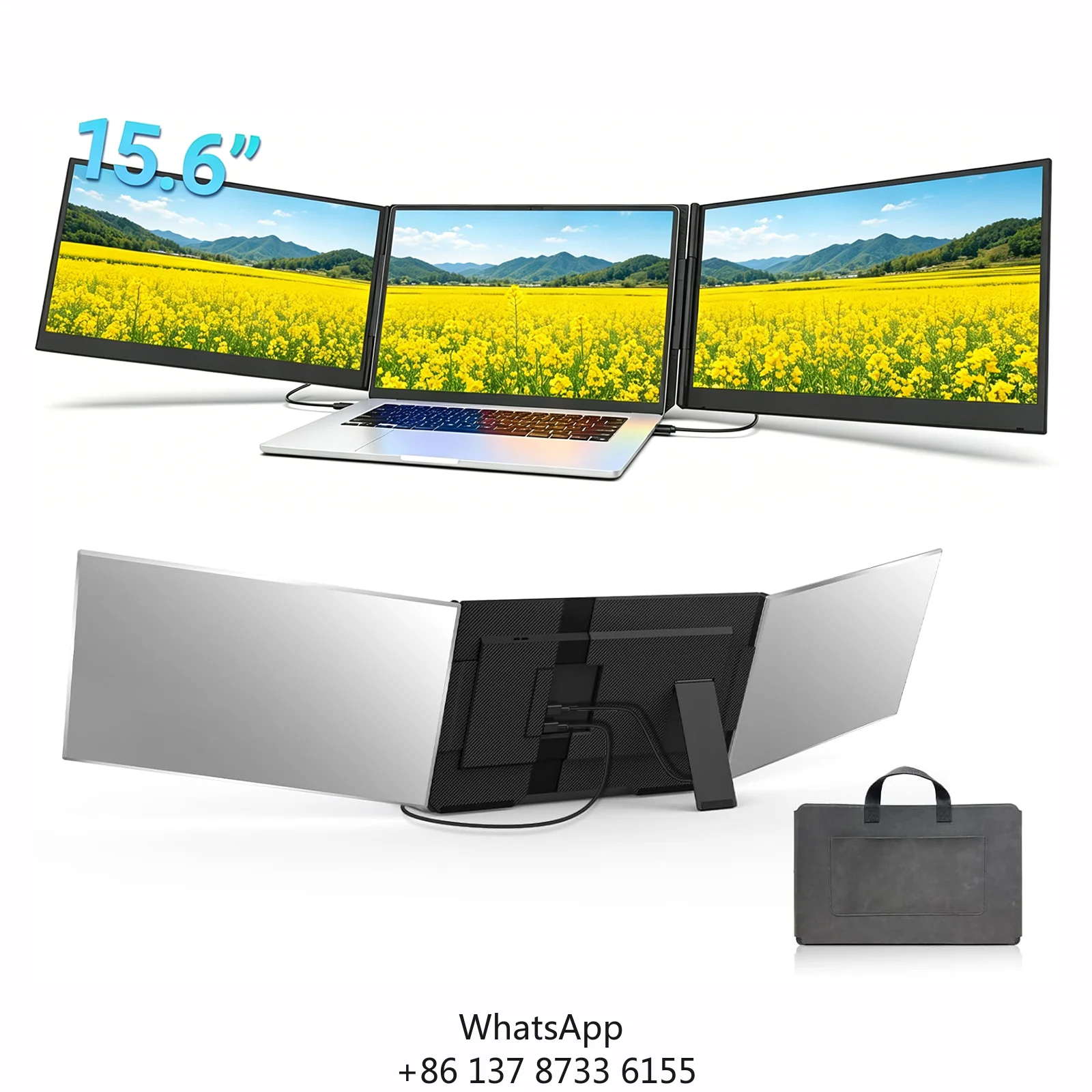 P7 15.6 Inch Triple Screen Laptop Extender Dual 1080P IPS Portable Monitor Plug And Play For Laptop