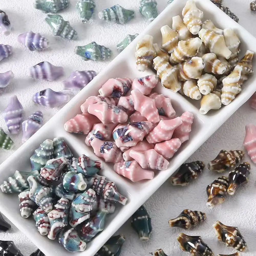 5 Stück 10x20MM bunte Retro-Keramikperlen in Muschelform, glasierte Porzellanperlen für die Schmuckherstellung, DIY-Bastelbedarf