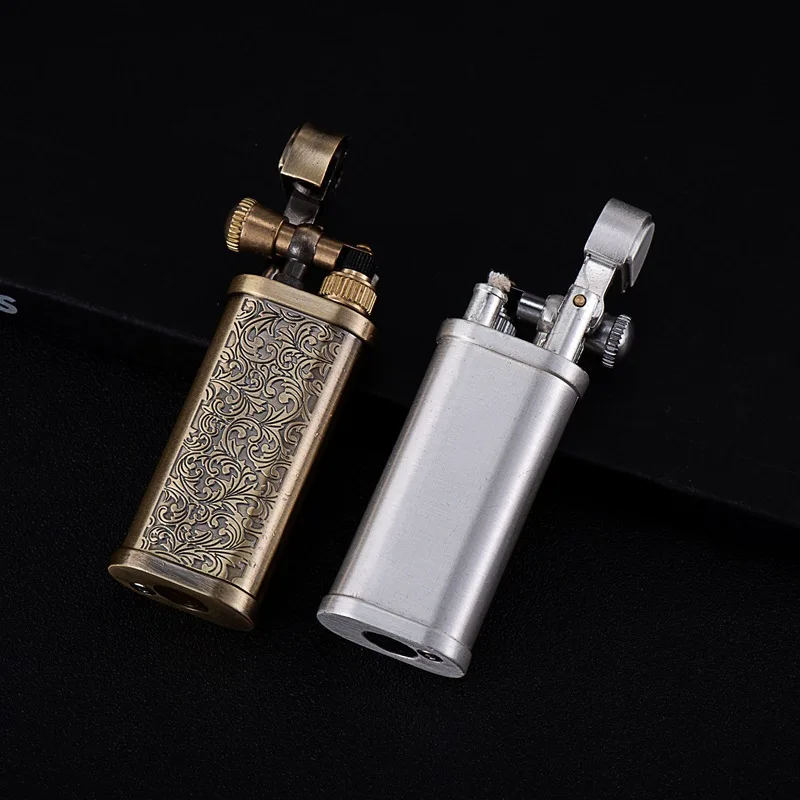 Vintage Engraved Pattern Flint Lighter, Open Flame, Metal, Raised Arm, Grinding Wheel Ignition, Men\'s Gadgets