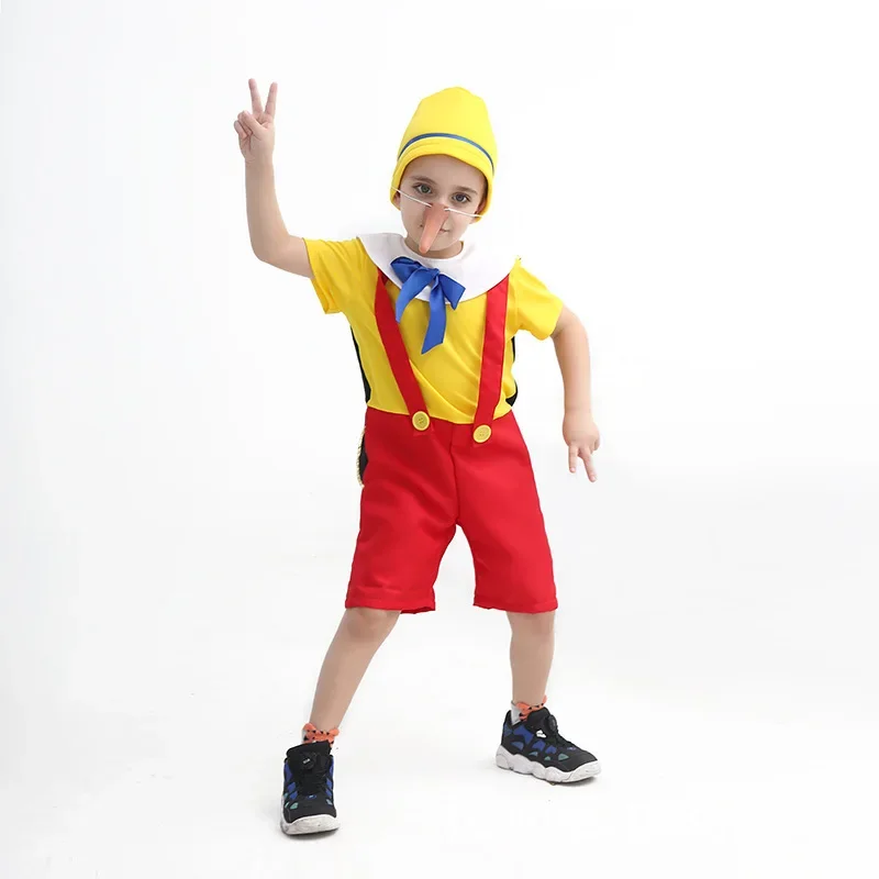 Halloween Pinocchio Kostuum Voor Kind Peuter Jongen Met Lange Neus 3-4T 4-12T Cosplay Kostuums