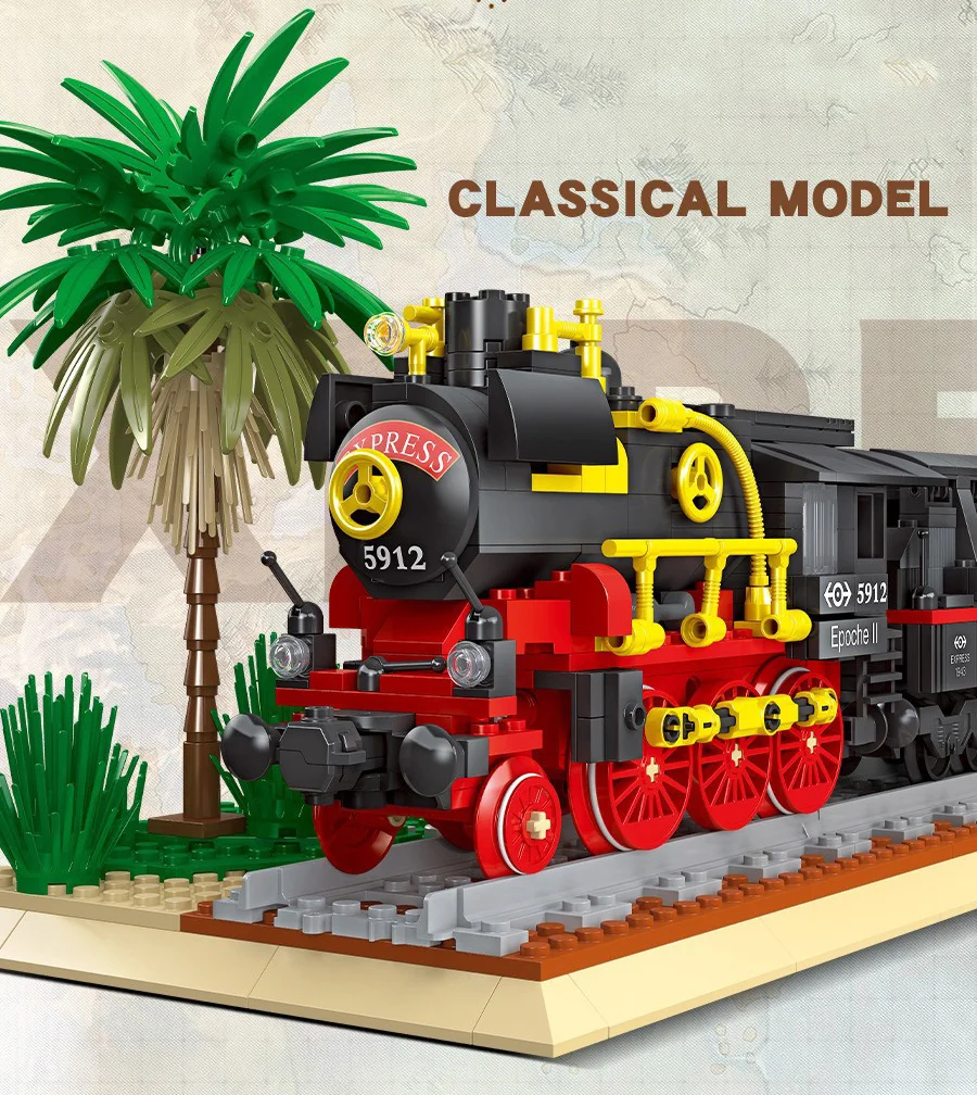 Technische Bausteine, Eisenbahn, Zug, Konstruktionsbausteine, klassische Dampflokomotive, Lernspielzeug, Sammlung für Jungen, Geschenkidee. – Detail 2