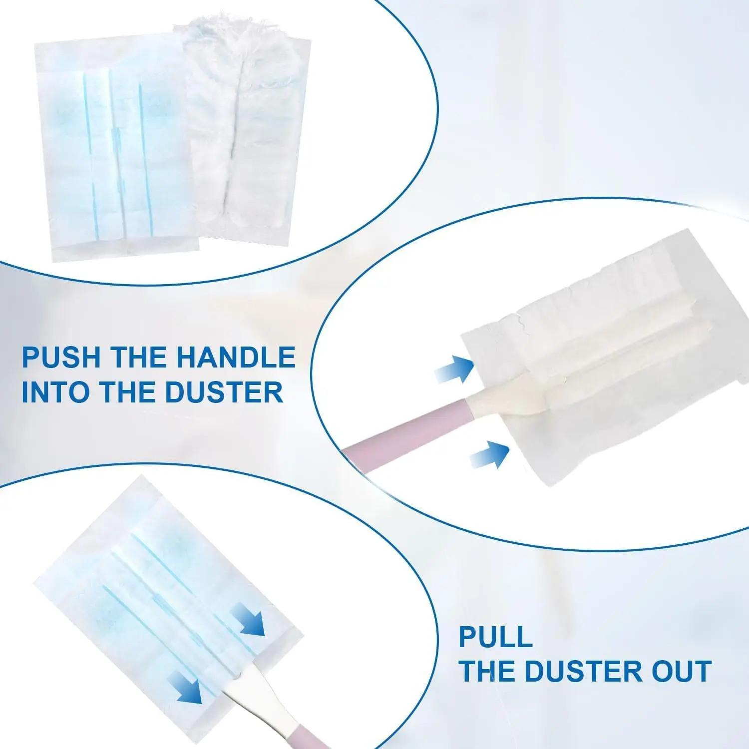 40 Pack Disposable Dusters Refills+1 Extendable Handle+ 1 Short Handle, Compatible with Swiffer, Heavy Duty 180° Multi-Surface