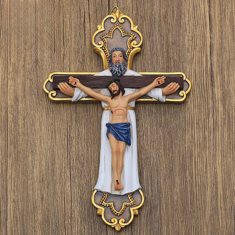

19.6cm High Classical Character Wall Pendant Easter Cross Decor Resin Craft Hanging Statue Christianity Collection Ornaments
