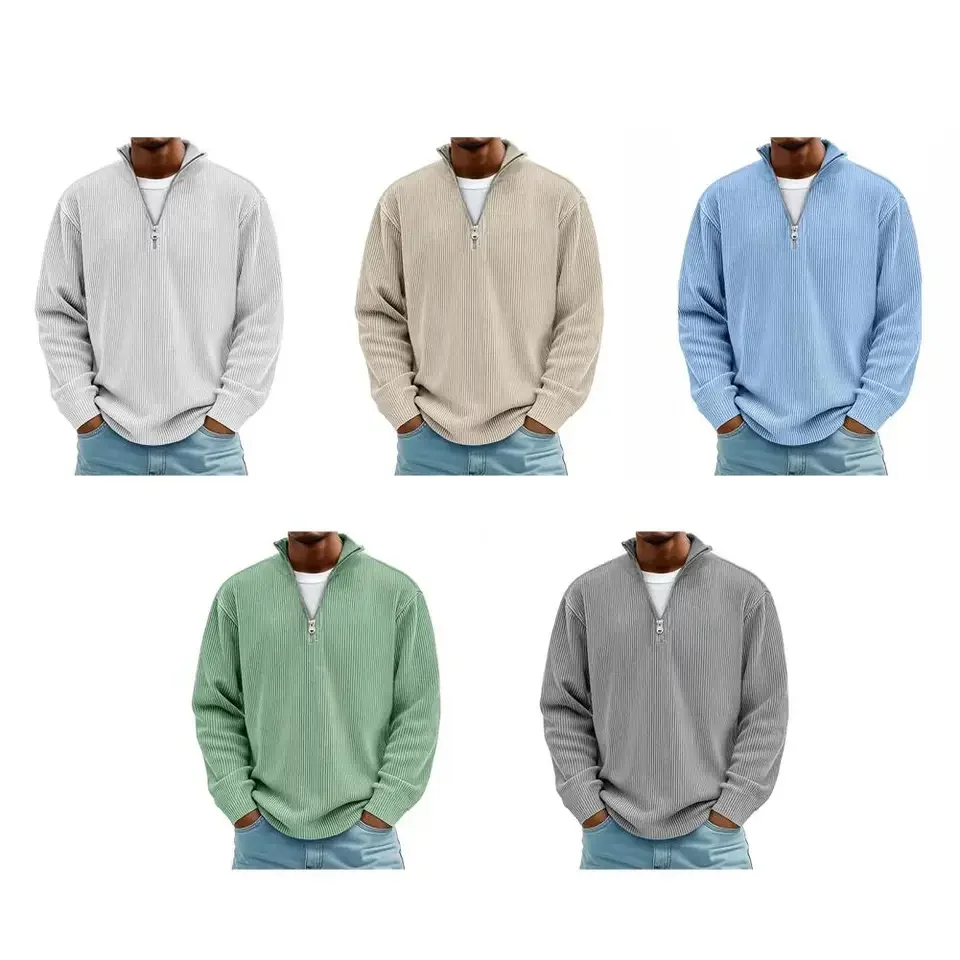 Men s Shirt Autumn Winter New Style In Europe And America Stand Collar Zipper Detail Corduroy Long Sleeve Casual Pullover