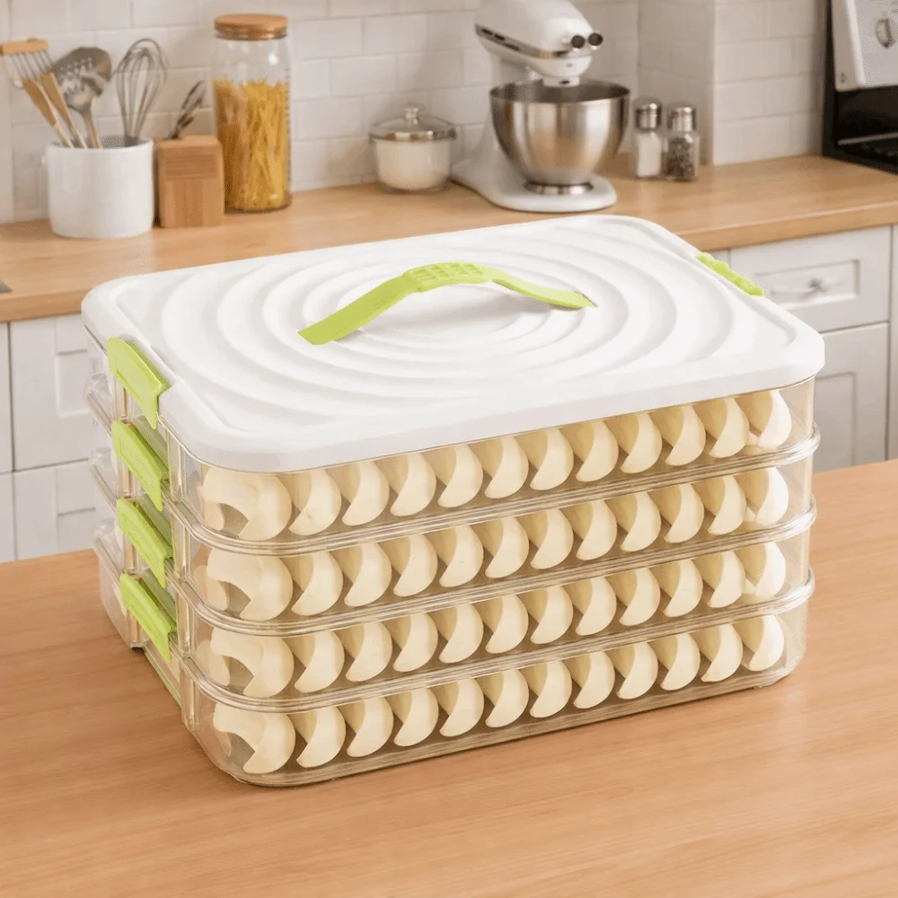 Plastic Dumpling Storage Box Sealed Fresh-Keeping Wonton Storage Box Multi-Layer with Lid Food Egg Frozen Box Kitchen