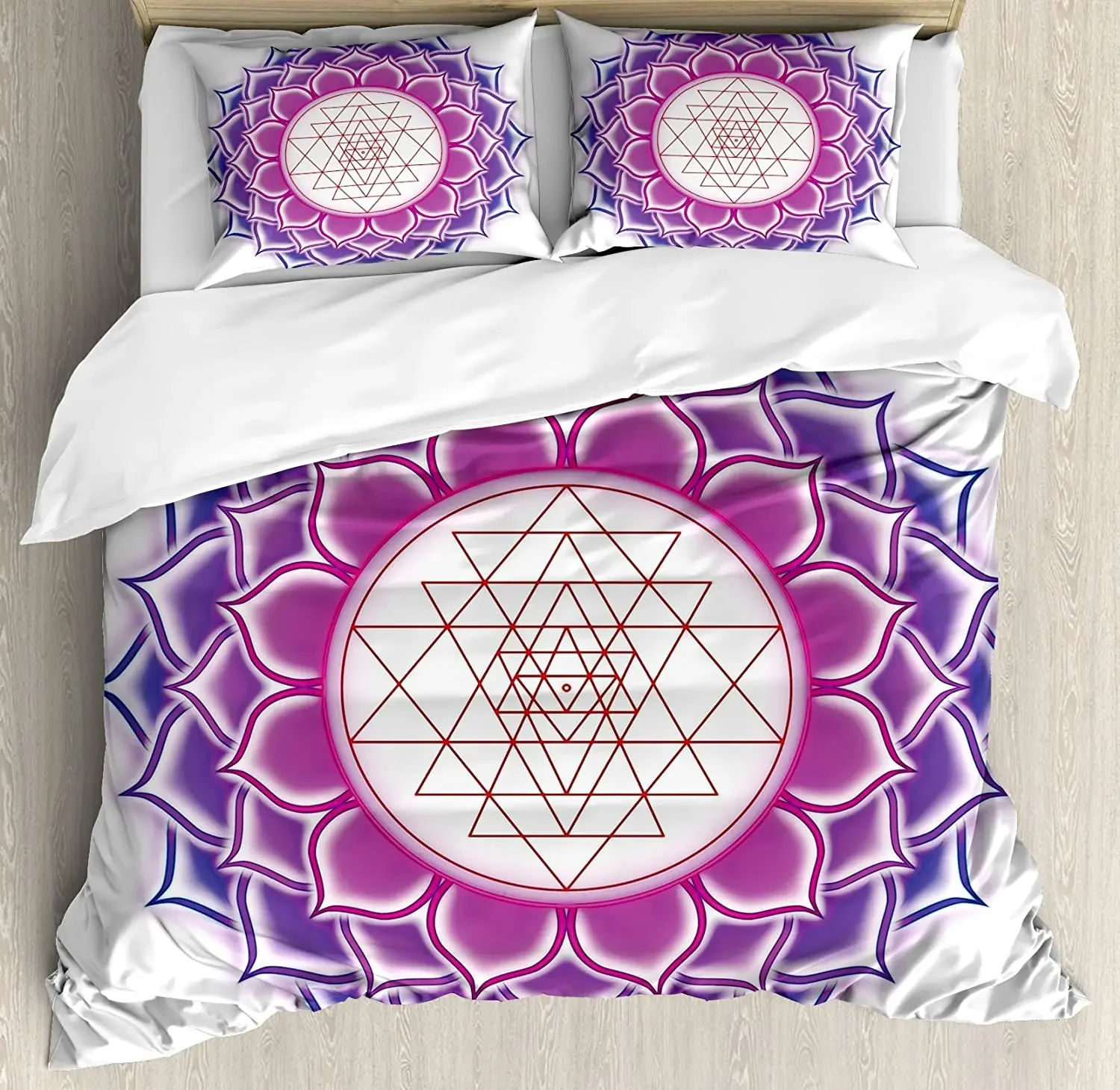 Lotus Bedding Set For Bedroom Bed Home Sacred Geometry Yantra Mandala with Triangle Figur Duvet Cover Quilt Cover And Pillowcase