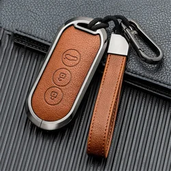 Zinc Alloy Leather Car Smart Key Case Cover Holder for Aito M5 M7 2022 3 Buttons Remote Protector Shell Keychain Car Accessories