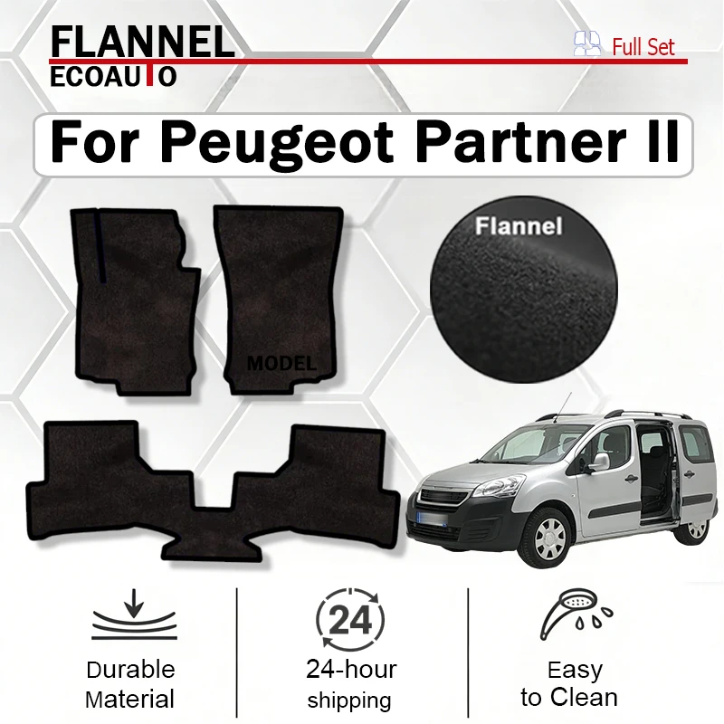 

ECOAUTO Velour rugs set for Peugeot Partner II kombivan, Tepee, 5-seater (2008-2018) -Black