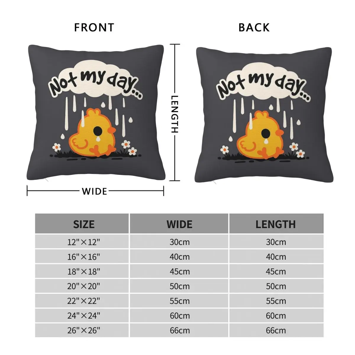 Not My Day Sad Chick Square Pillowcase Polyester Linen Velvet Printed Zip Decor Throw Pillow Case Home Cushion Cover 45x45