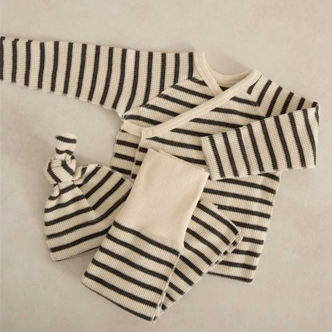 2024 Spring New Baby Long Sleeve Striped Clothes Set Newborn Infant Cotton Tops + Pants + Hat 2pcs Suit Toddler Outfits 0-24M