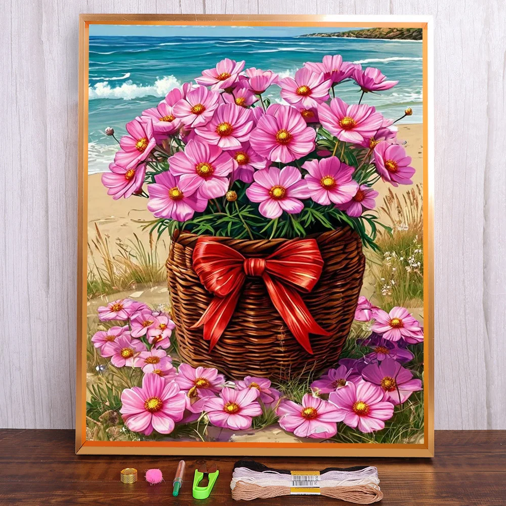 

Scenery Flower Basket Printed Canvas Cross-Stitch Embroidery Patterns Sewing Painting Hobby Knitting Wholesale Magic Package