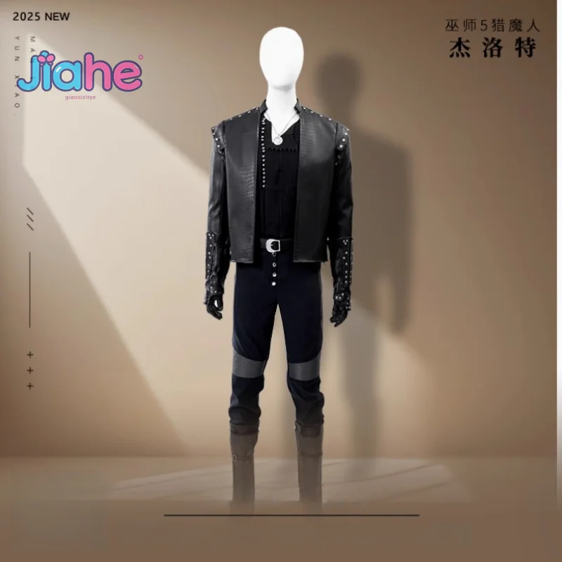 Witcher 5 Movie Geralt Cosplay The Costume Shoes معطف قفازات حزام الهالوين عالي الجودة من الجلد الأسود مجموعة الخيال للرجال