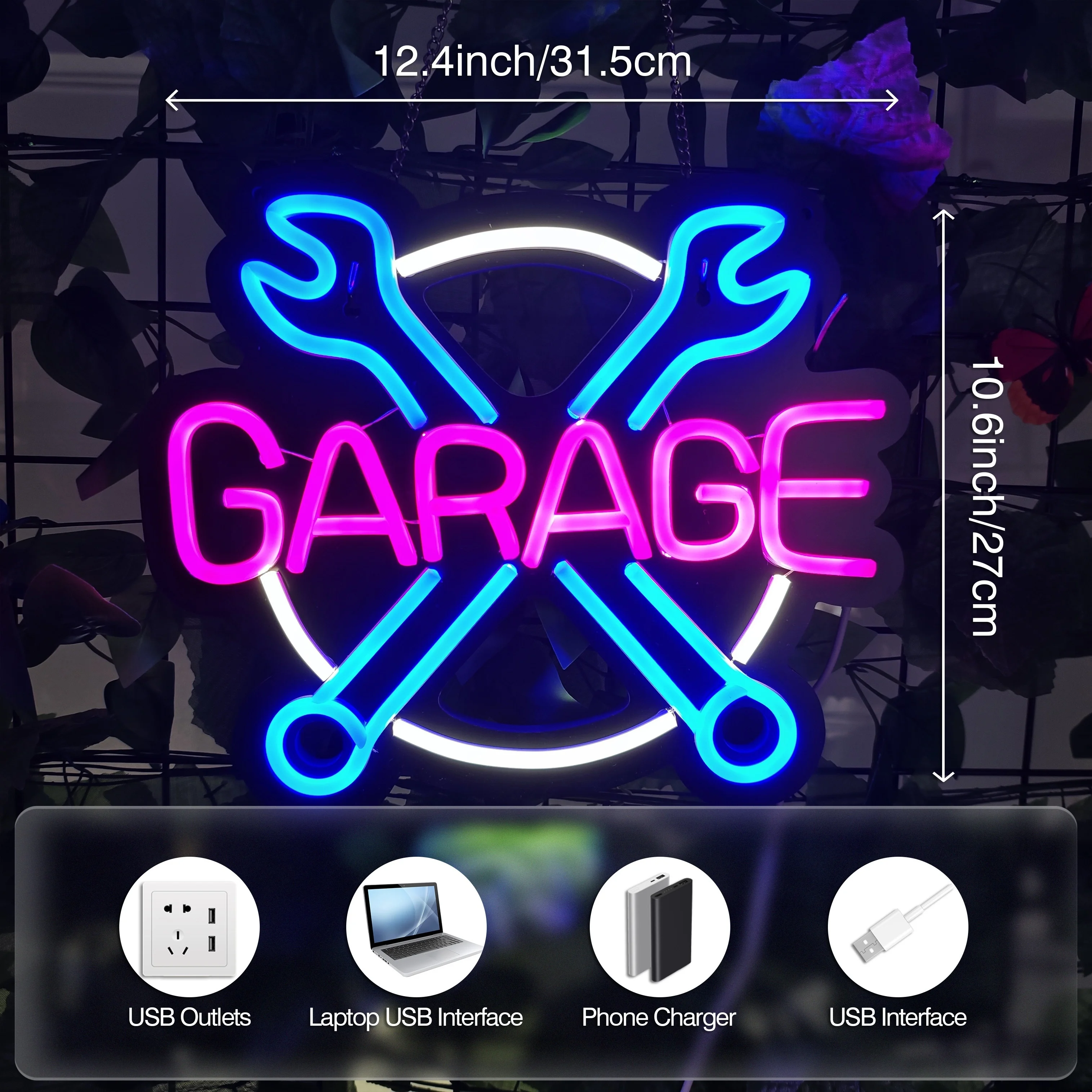 المرآب LED النيون تسجيل USB بالطاقة مشرق جدار ديكور لمحلات السيارات ورش العمل مثالية لحفلات غرفة الألعاب هدية عيد ميلاد 12.4x10.6in #4