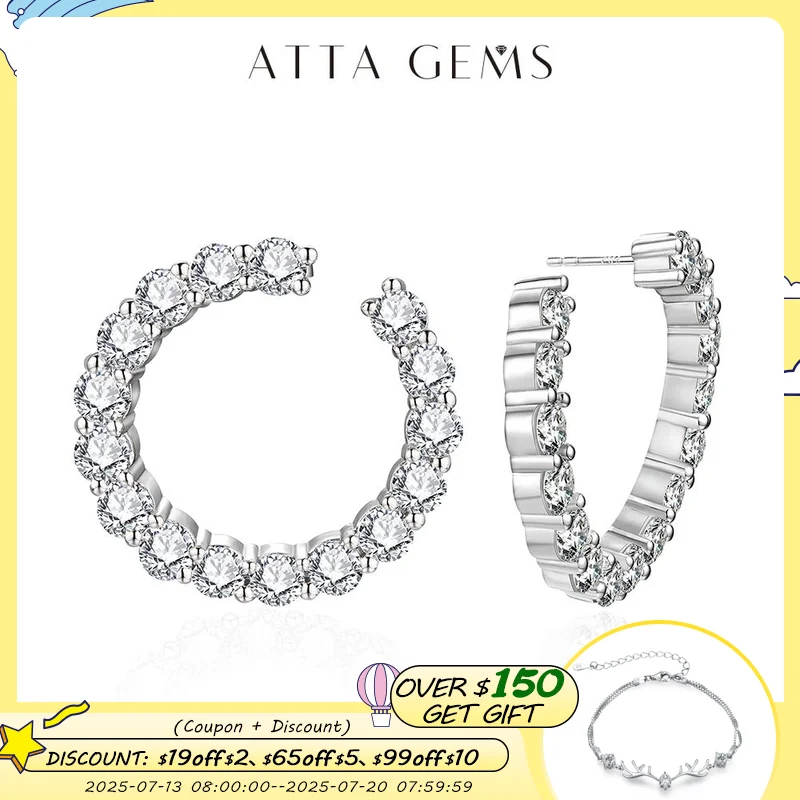 

ATTAGEMS Moissanite Hool Earrings 925 Sterling Silver Passed the Diamond Test Wedding Earrings for Women Gift Fine Jewelry Band