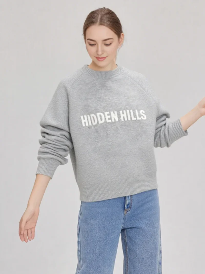 

Y2k осенне-зимний новый серый свитер с буквами, женский модный уличный стиль, теплый пуловер, ретро, повседневный тренд, базовый свитер