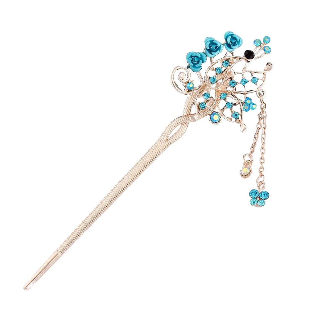 

3pcs Rhinestone Retro Rose Hairpin Barrettes Japanese Classical Clips Women Hair Sticks Tassel Forks Wedding Gifts