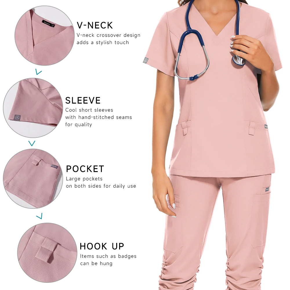 Nursing Uniforms Two Piece Workwear Scrub Set Pocket Top Pants Beauty Salon Work Clothes Clinical Overalls Medical Suit