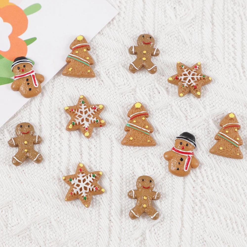 15Pcs Cartoon Cute Christmas Snowflake Gingerbread Man Resin Flatback Cabochon Figurine Scrapbook Christmas Party Decorations