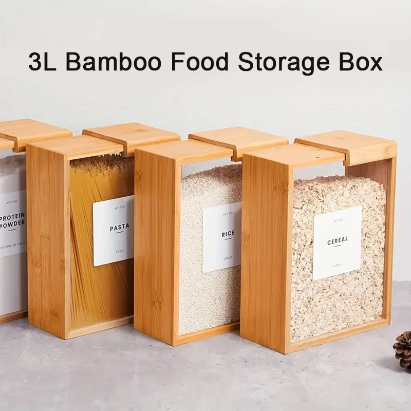 

Premium Natural Wood Pantry Storage Box with Flip Top Lid for Dry Food Grains Pasta Leakproof Eco Friendly Kitchen Essentials
