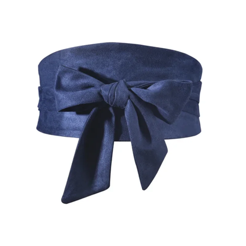 เข็มขัดคาดเอวแฟชั่นสตรีสไตล์เกาหลีหนังนิ่มโบว์โบว์คาดเอวกว้างตกแต่ง