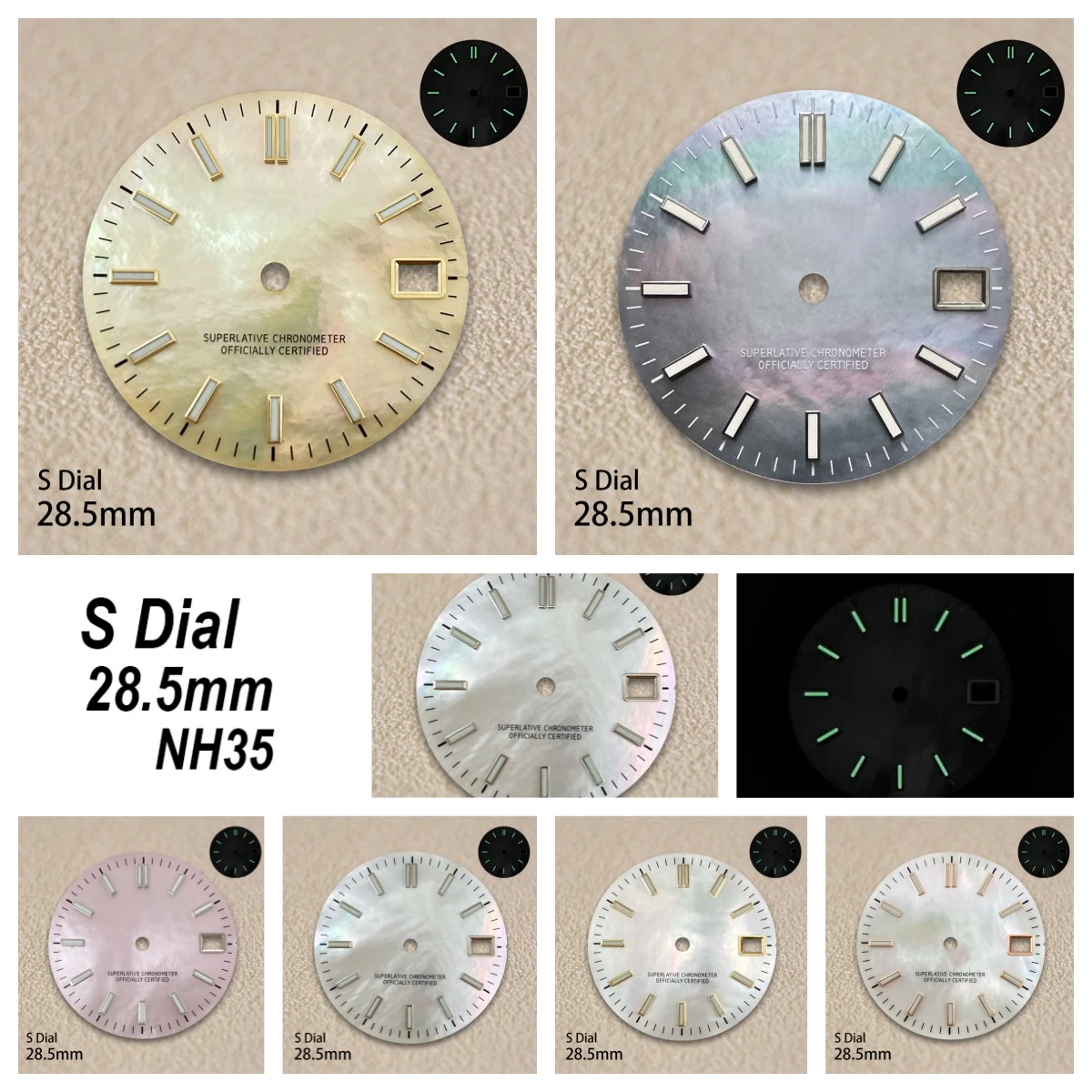 

28.5mm S Logo Shell Dial Fit NH35/NH36/4R/7S Japan Movement Green Luminous High Quality Watch Modification Accessories