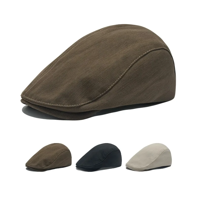 Customized retro large brim forward hat for men and women, new duck tongue newsboy big head face display small beret hat
