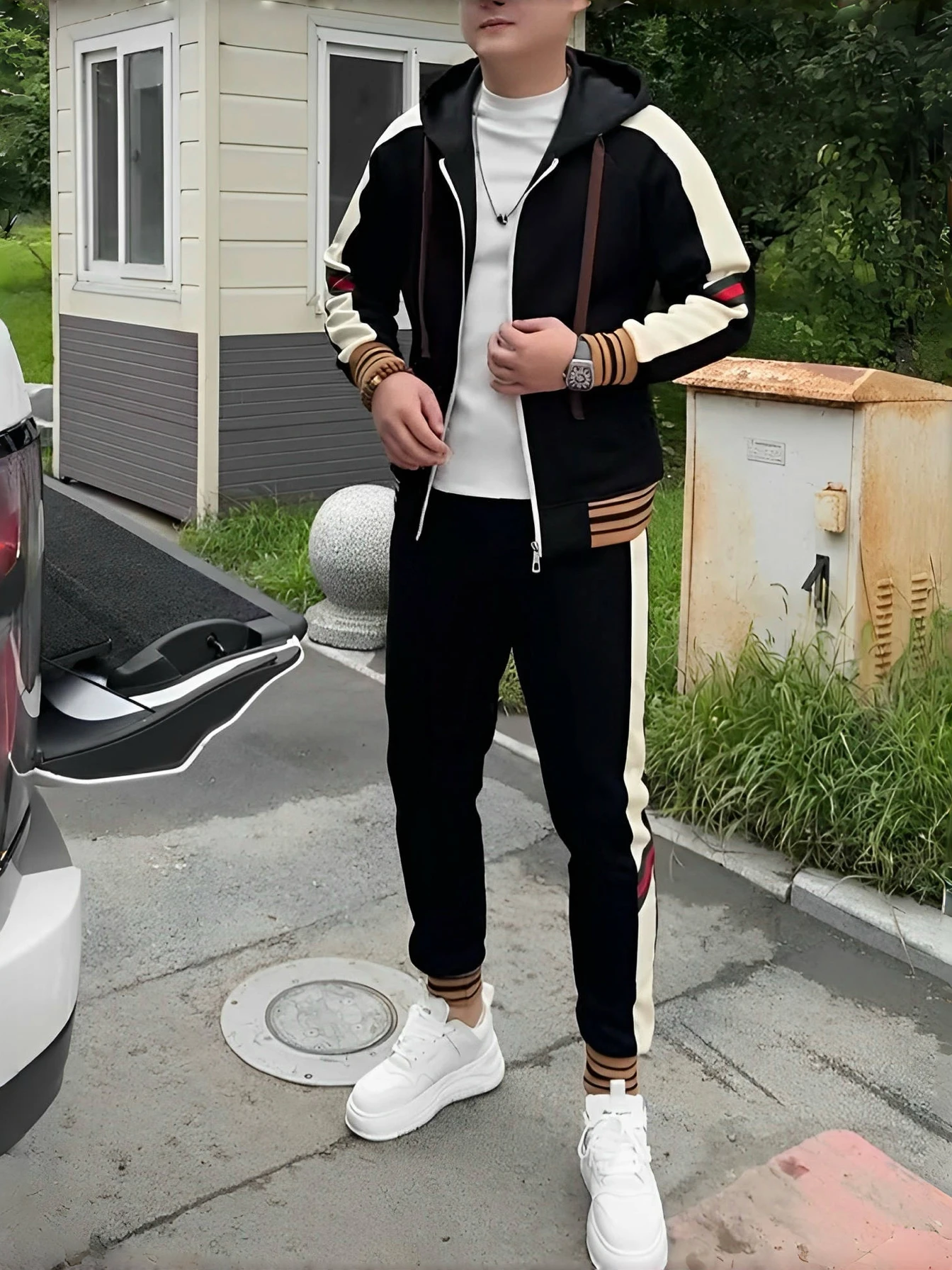 

Мужской повседневный модный комплект: худи на молнии и брюки. Новинка осени. Стильный, индивидуальный, стройнящий, трендовый. Китайский бренд.