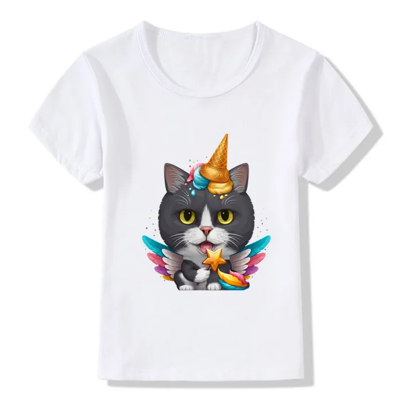 Summer Fashion Magic Cat Dog Panda Ice Cream Unicorn Print Kids T-shirts Funny Pug Corgi Bulldog Baby Kids T shirt Children Tops