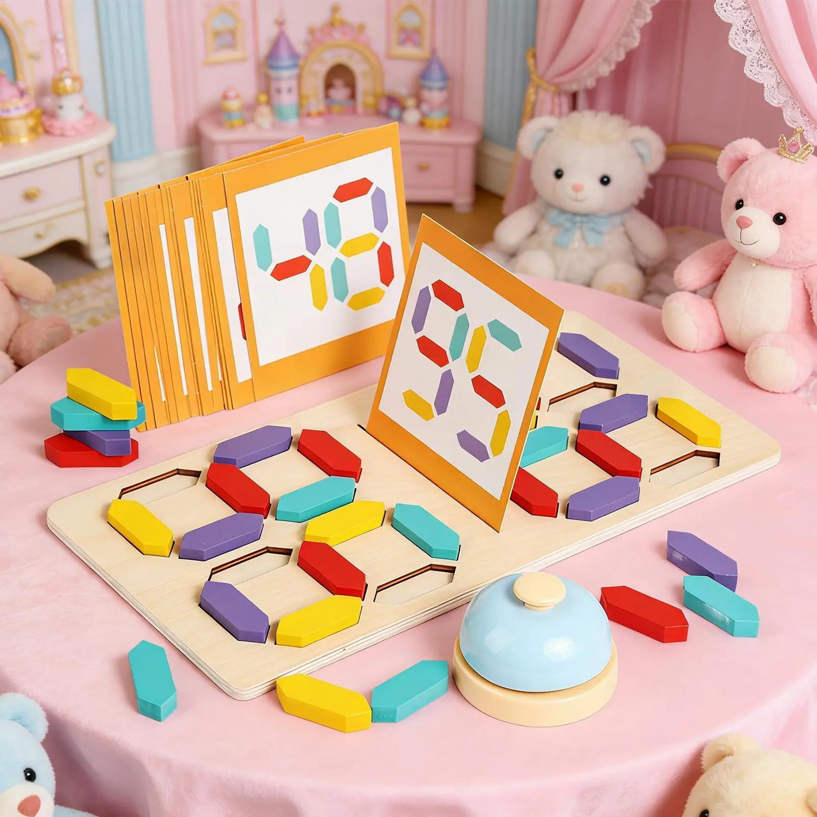 เกมจับคู่ตัวเลขไม้ ปริศนาตัวเลข บล็อกไม้ สำหรับกิจกรรมในห้องเรียน โต๊ะเรียนอนุบาล ของเล่นเสริมพัฒนาการ