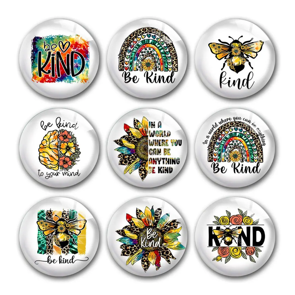 Honey Bee Kind Kindness Round Photo Glass Cabochon Demo Flat Back DIY Jewelry Making Earring Bracelets Keychain Snap Button