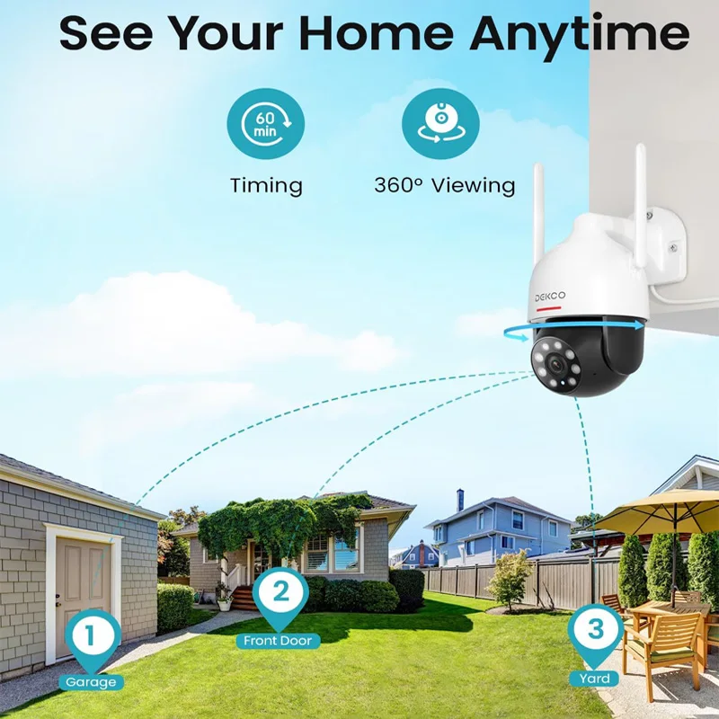 DEKCO 3MP Wireless Outdoor Dome Camera Full Color Night Vision PTZ WiFi Security Camera 2-Way Audio Motion Detection CCTV Camera
