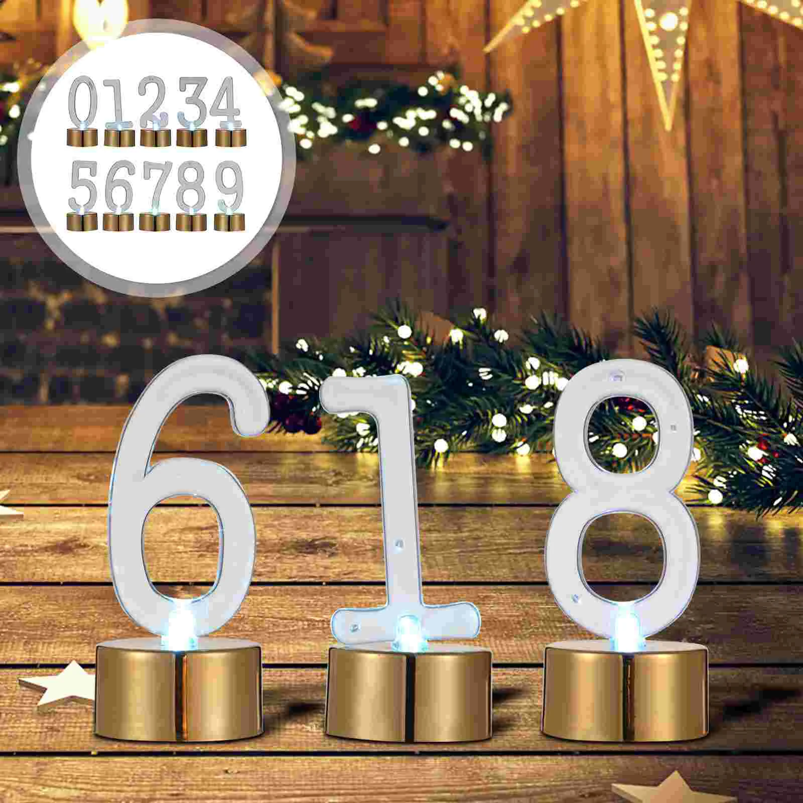 10 Pcs Digital Light Rechargeable Batteries LED Decorate Flame-less Lamp Plastic Birthday Decorative Number Lights Child