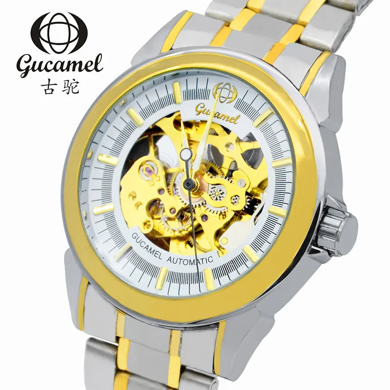 

GUTUO* Automatic Mechanical Watch for Men Skeleton Transparent Case Luxury Business Wristwatch Full Auto Design